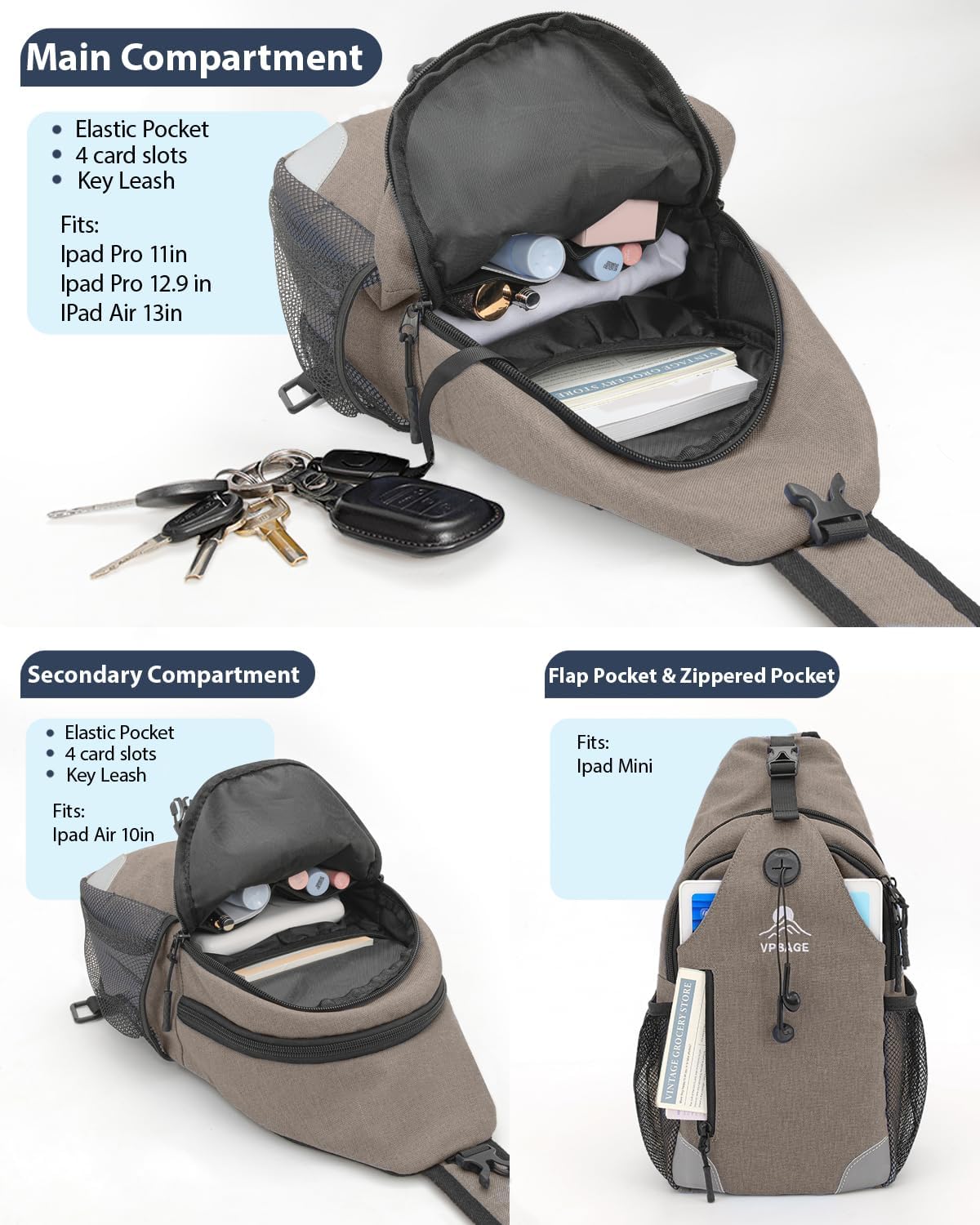 Sling Bag, Crossbody Bag for Men, Cross Body Hiking Backpack, Travel Daypack, Chest Pack with Chest Phone Holder