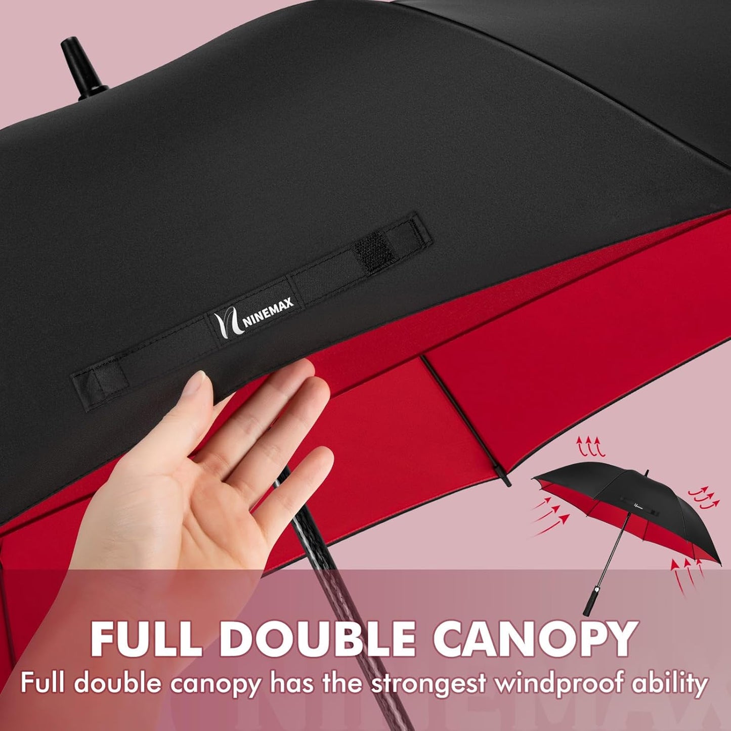 NINEMAX Golf Umbrella 51/54/62/68 Inch Automatic Open, Large Double Canopy Vented Oversize Stick Umbrellas Extra Large Windproof Waterproof for Rain