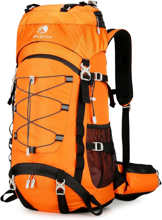 60L Waterproof Backpacking Hiking Backpack with Rain Cover for Women, Large Camping Backpack, Orange