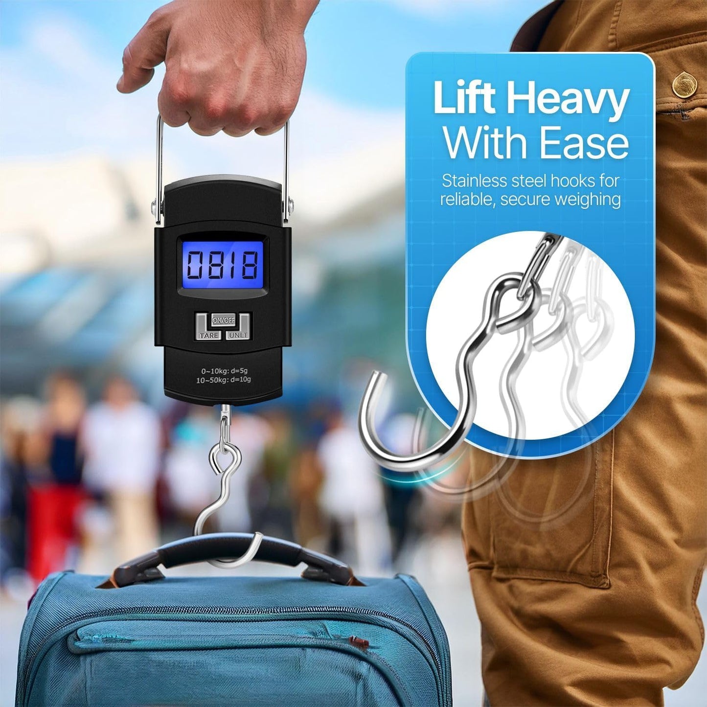 Flexzion Hanging Digital Scale for Travel & Fishing, Portable Luggage Scale Electronic Backlight