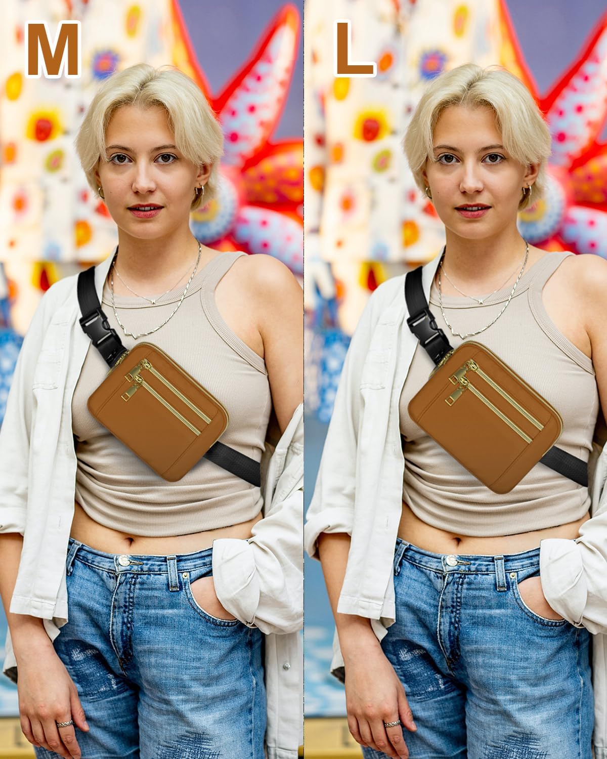 Capolo Fanny Packs for Women Fashion Waist Packs Bag with Adjustable Strap and 4 Zipper Pockets Waterproof Everywhere Crossbody Belt Bag for Workout Running Travelling(Brown, Large)