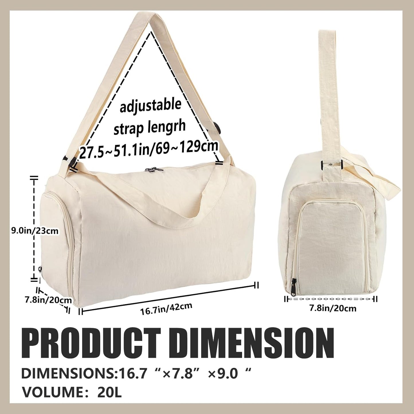 Small Gym Bag for Women with Shoes Compartment and Wet Pocket, Lightweight Travel Duffel Overnight Bags for Women & Men, Weekend Carry on Bag - Sport Yoga Swimming Dance(Beige)