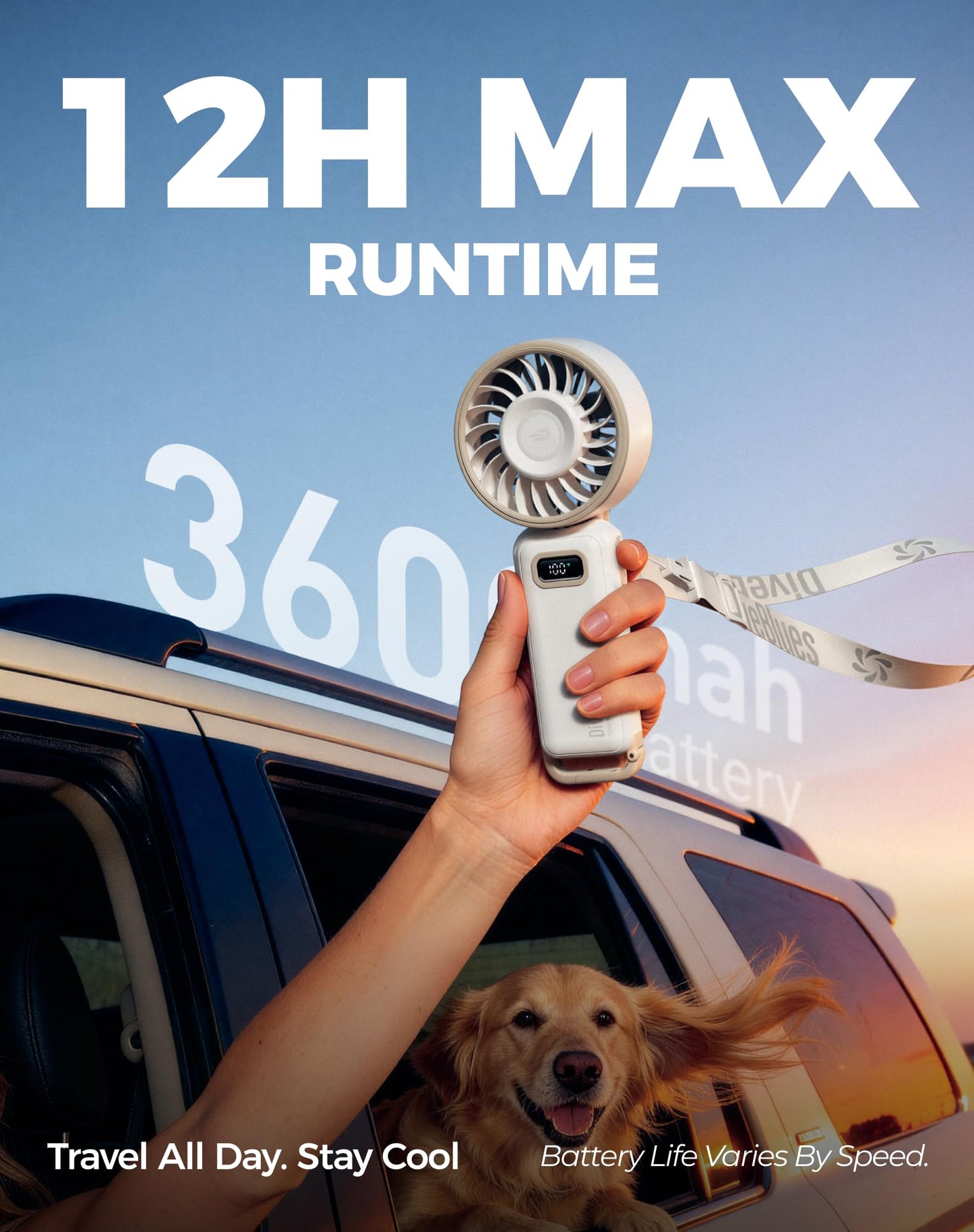 Diveblues Portable Turbo Fan, 100 Speed Handheld Fan with Strong Airflow, Foldable 4 in 1 Personal