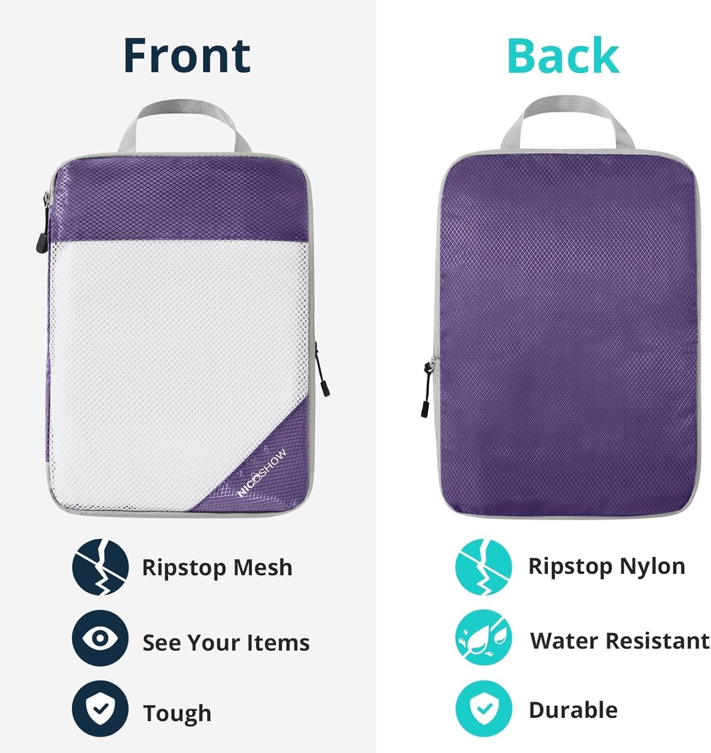 9 Set Compression Packing Cubes for Travel - Compressible, Lightweight, and Space-Saving Packing Cubes, Travel Essentials for Women, Purple