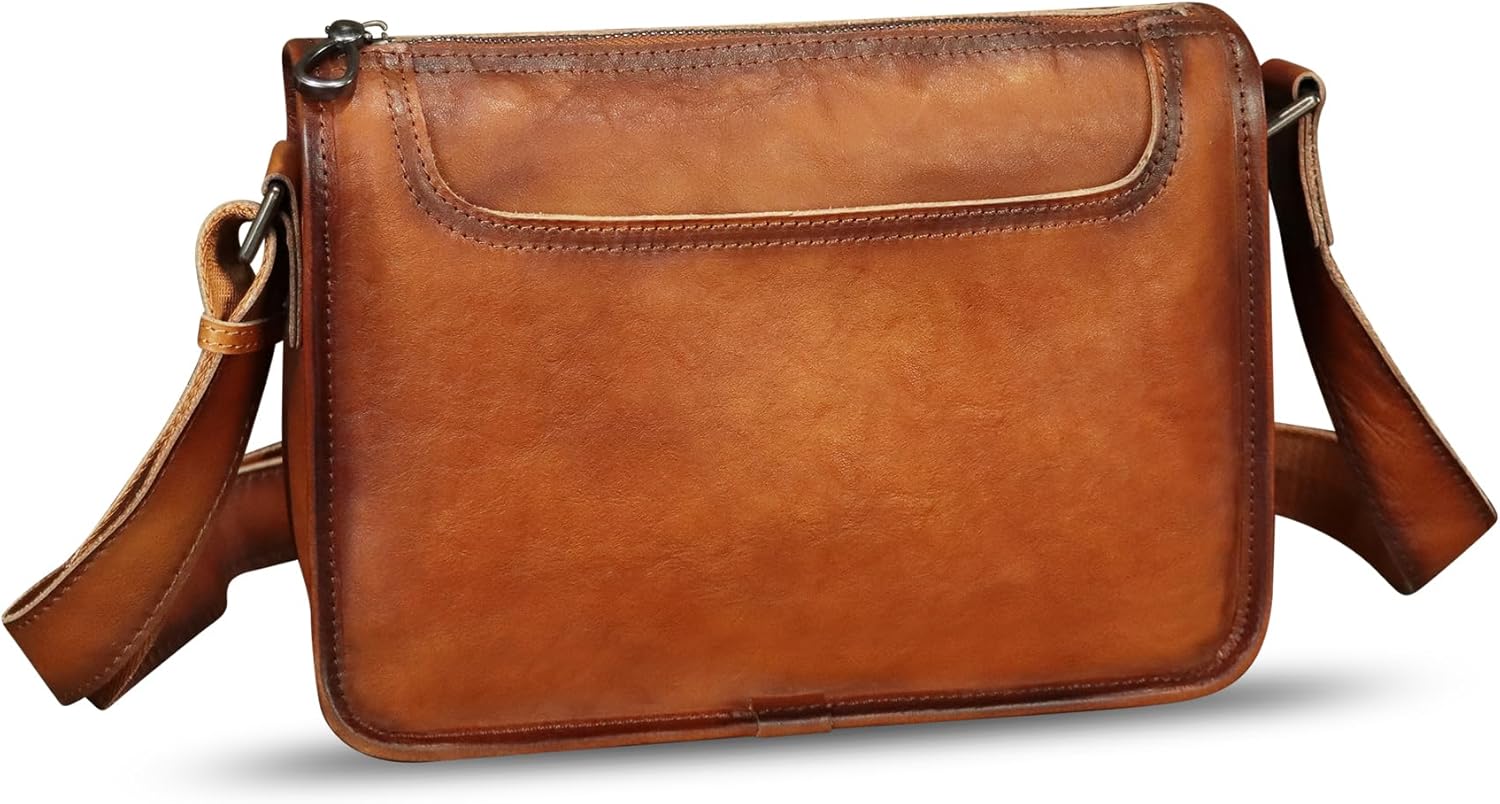 IVTG Genuine Leather Messenger Bag for Men Crossbody Shoulder Bag Casual Sling Daypack Business