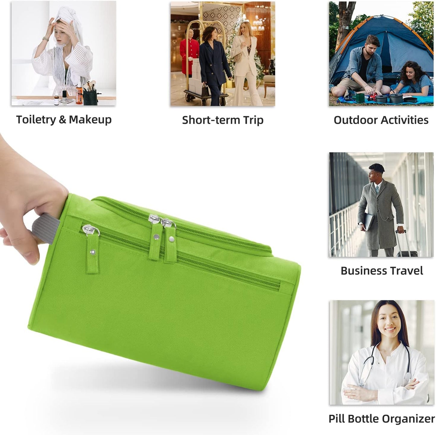 Buruis Travel Toiletry Bag for Men and Women, Hanging Cosmetics Makeup Bags, Water-resistant Dopp Kit Shaving Bags, Small Toiletry Bag for Travel Essentials (Green)