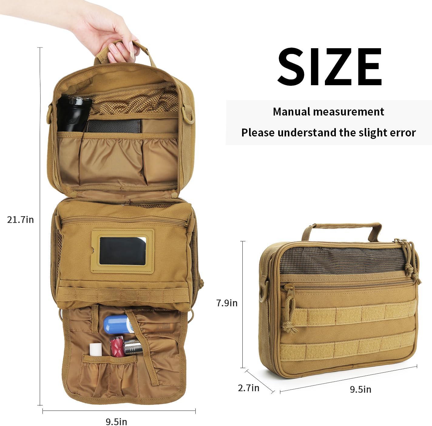 SMONT Tactical Toiletry Bag for Men, 9.5" Hanging Dopp Kit Shaving Hygiene Bag for Traveling Bathroom