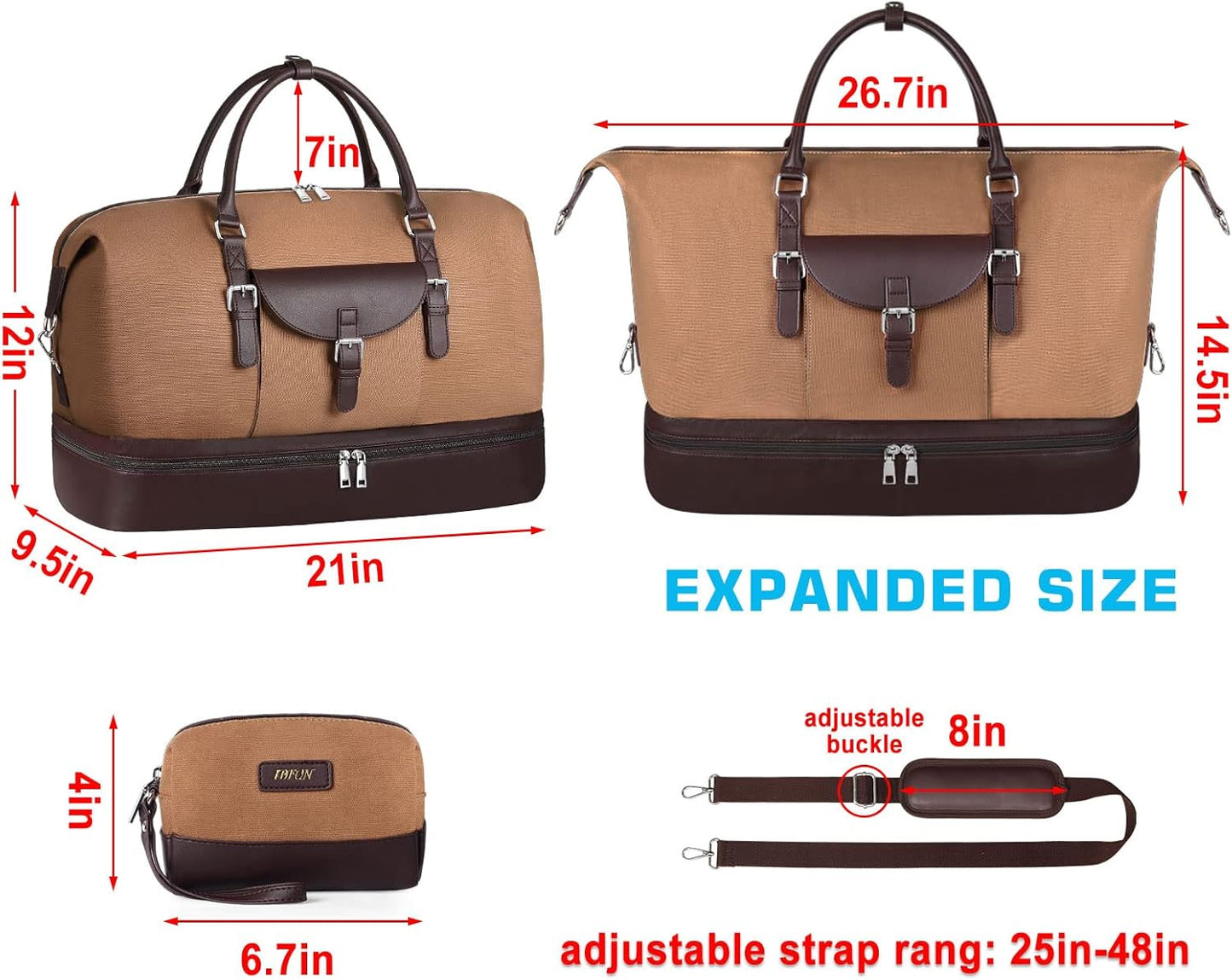 Weekender Bag for Women, Large Overnight Bag Canvas Travel Duffel Bag Carry On Tote with Shoe Compartment 21" 3Pcs Set