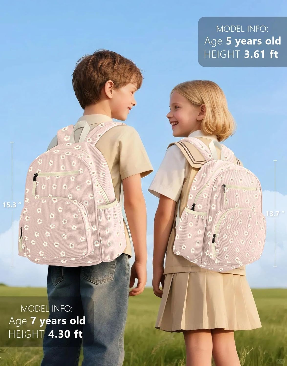 Corduroy Kids Backpack for Girls, Girls Backpack 5-9, Kindergarten Elementary School Bookbag for Girl 15.3" H Fit Folder