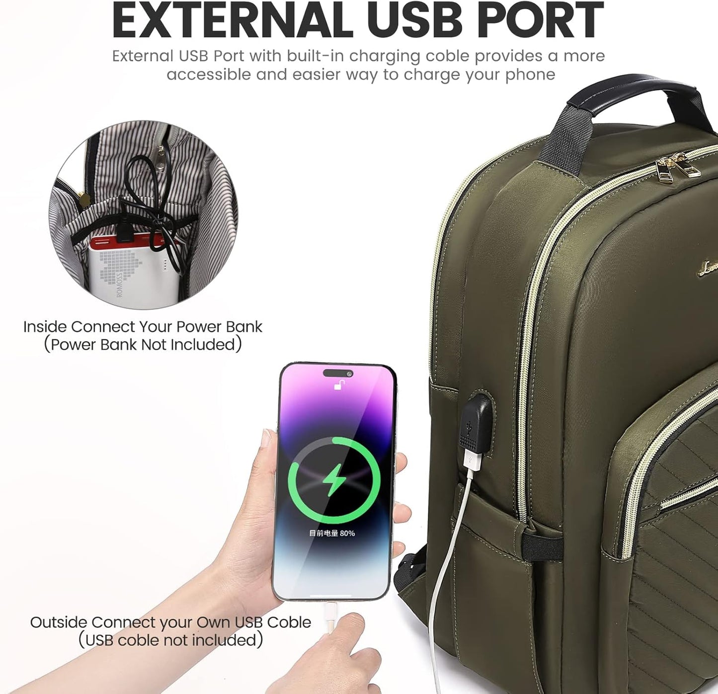 LOVEVOOK Laptop Backpack for Women 15.6 inch,Cute Womens Travel Backpack Purse,Professional Laptop Computer Bag,Waterproof Work Business College Teacher Bags Carry on Backpack with USB Port,Army Green