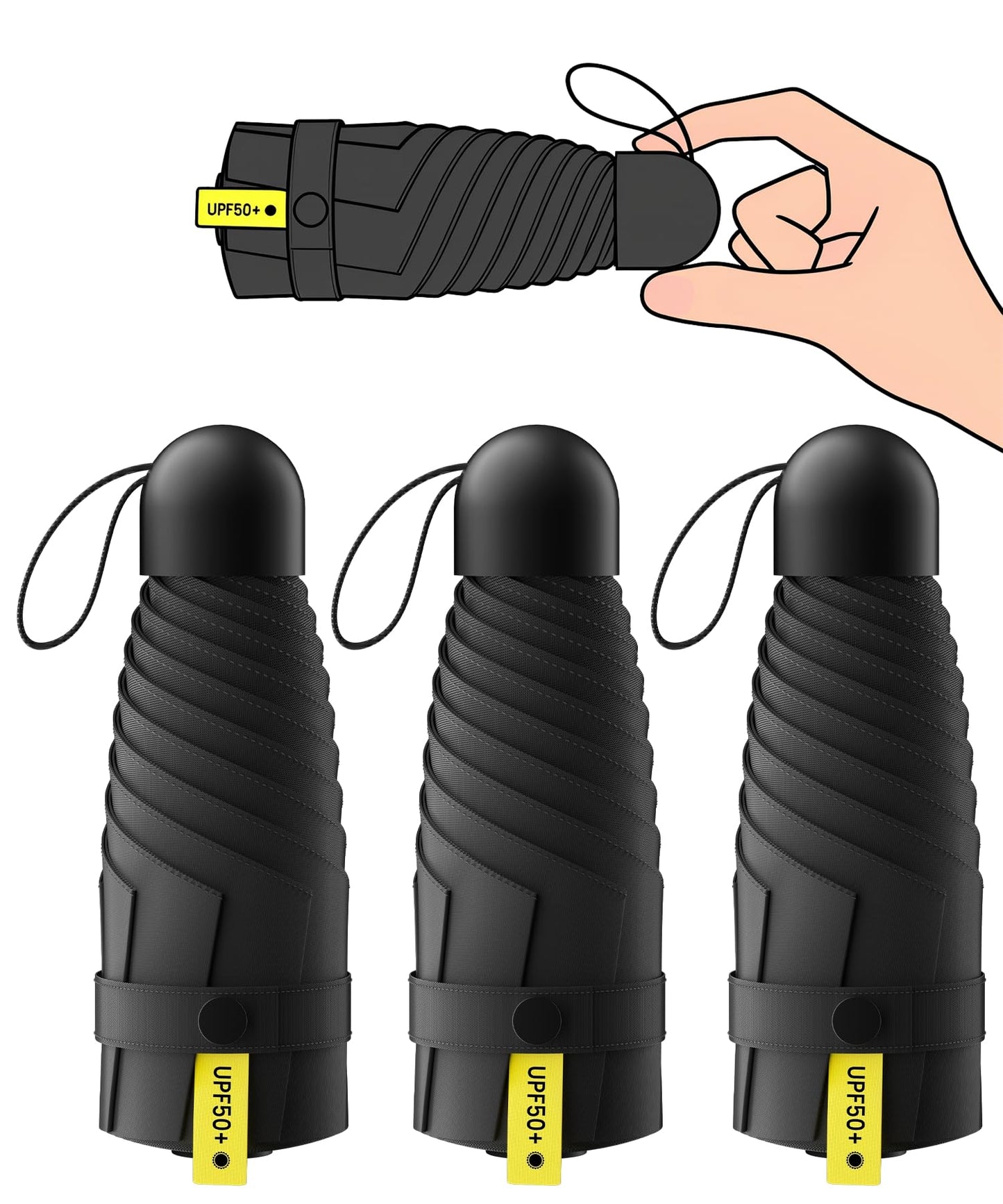 LMUGOOS 3 Pack Mini Travel Folding Umbrella,UPF 50+ UV Compact Portable Sun