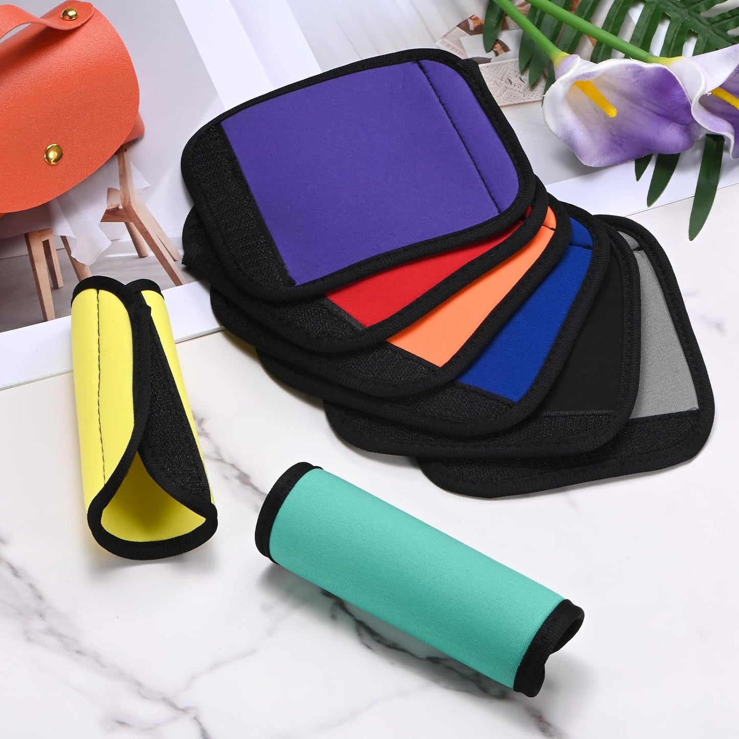 Luggage Handle Wrap [4PCS] - Neoprene Luggage Identifiers Use for Suitcases & Carry on & Travel Accessories - [Yellow-6IN/15CM] Comfort Grip Handle Cover