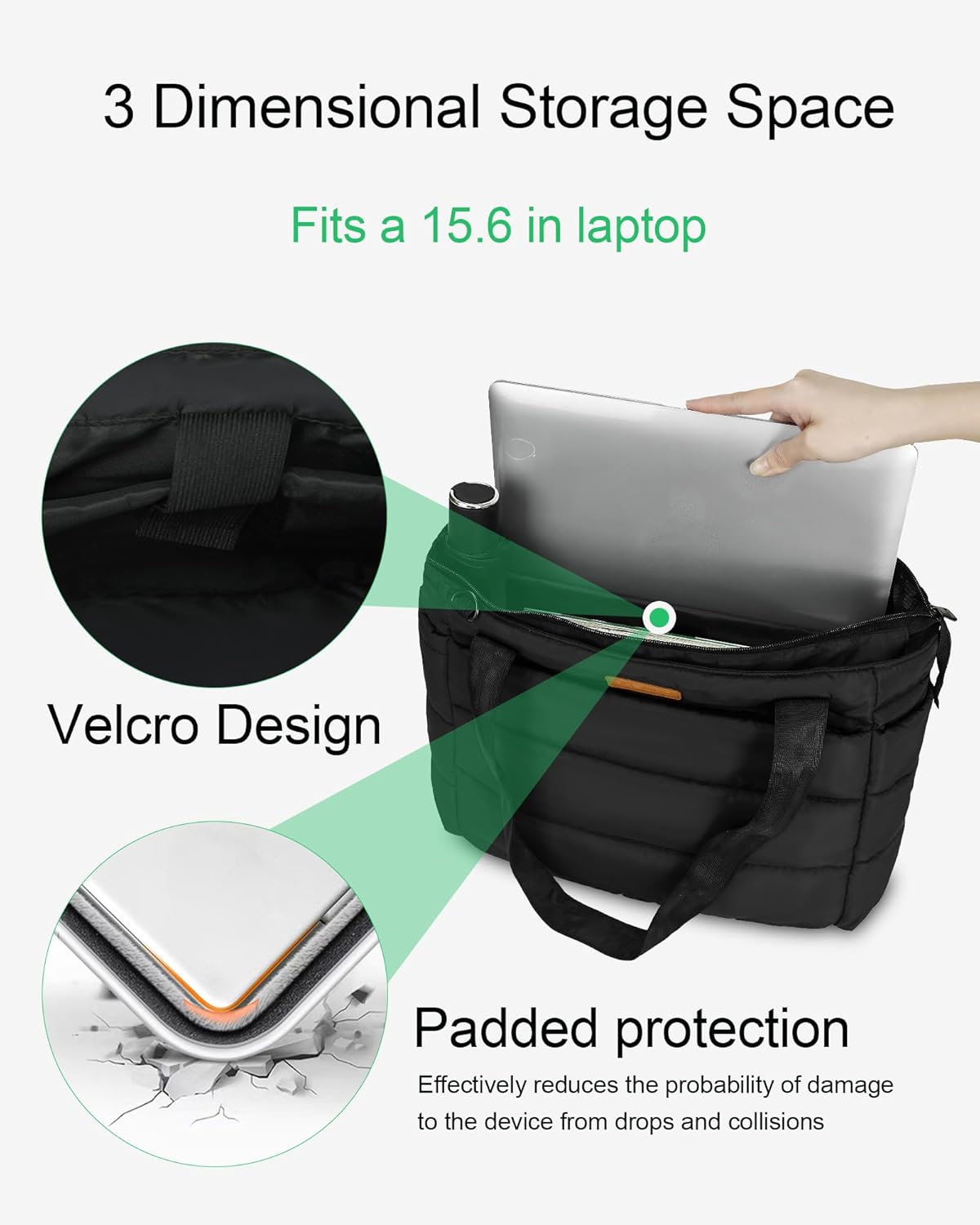 Tote Bag for Women, Quilted Puffer Work Bag for Nurse with 16" Laptop Pocket, Puffy Travel Shoulder Bag for School Gym