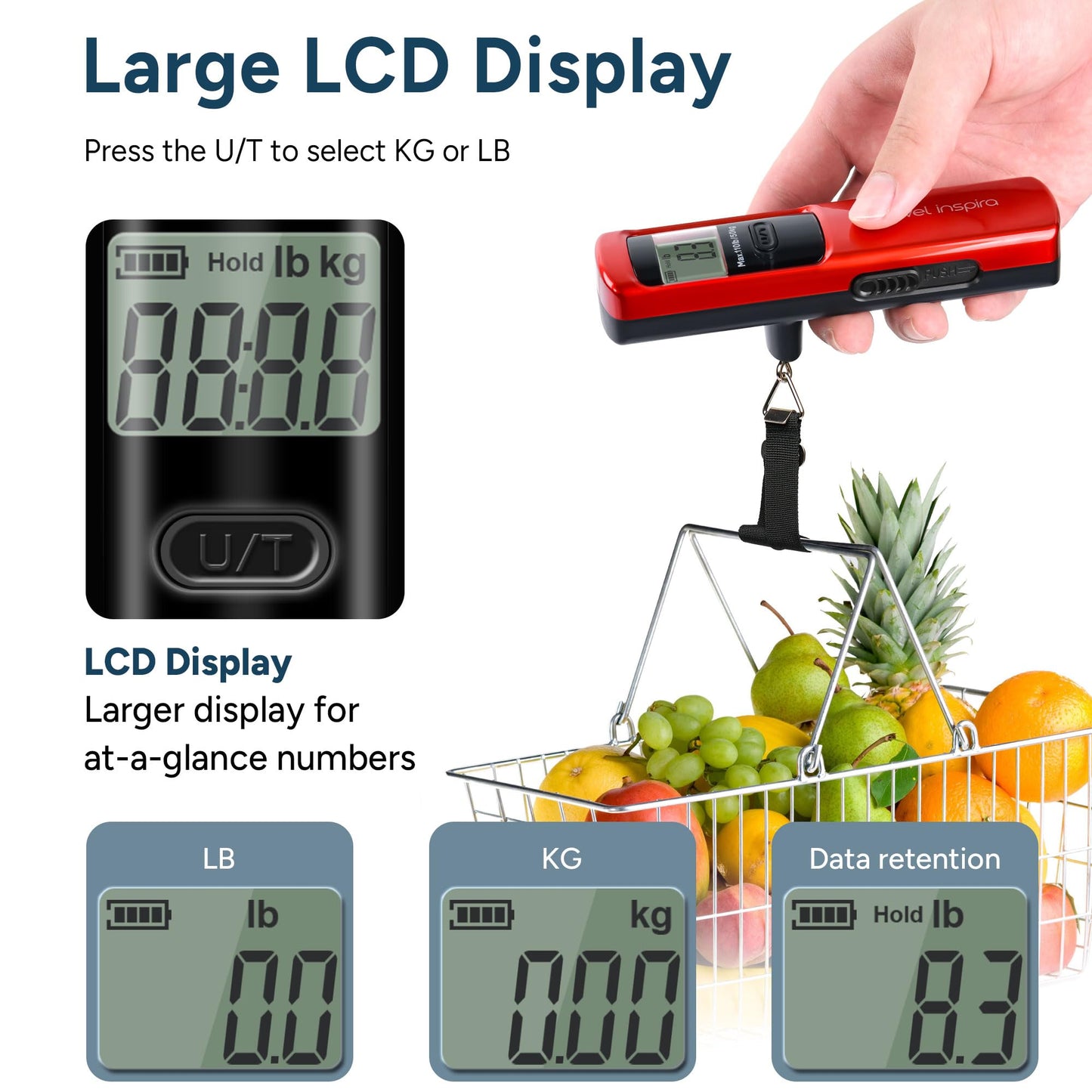 travel inspira Battery-Free Luggage Scale 110lb/50kg Digital Portable