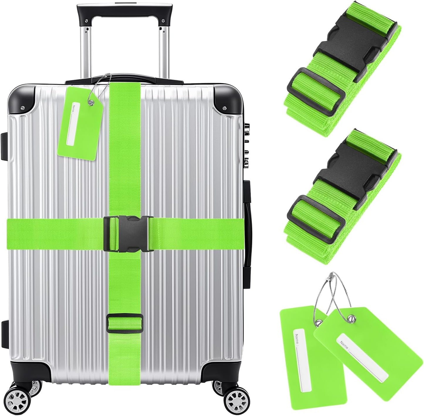 2-Sets Luggage Straps TSA Approved, Travel Straps for Luggage Suitcase Tags Set, Adjustable Suitcase Belt [Bright Green]