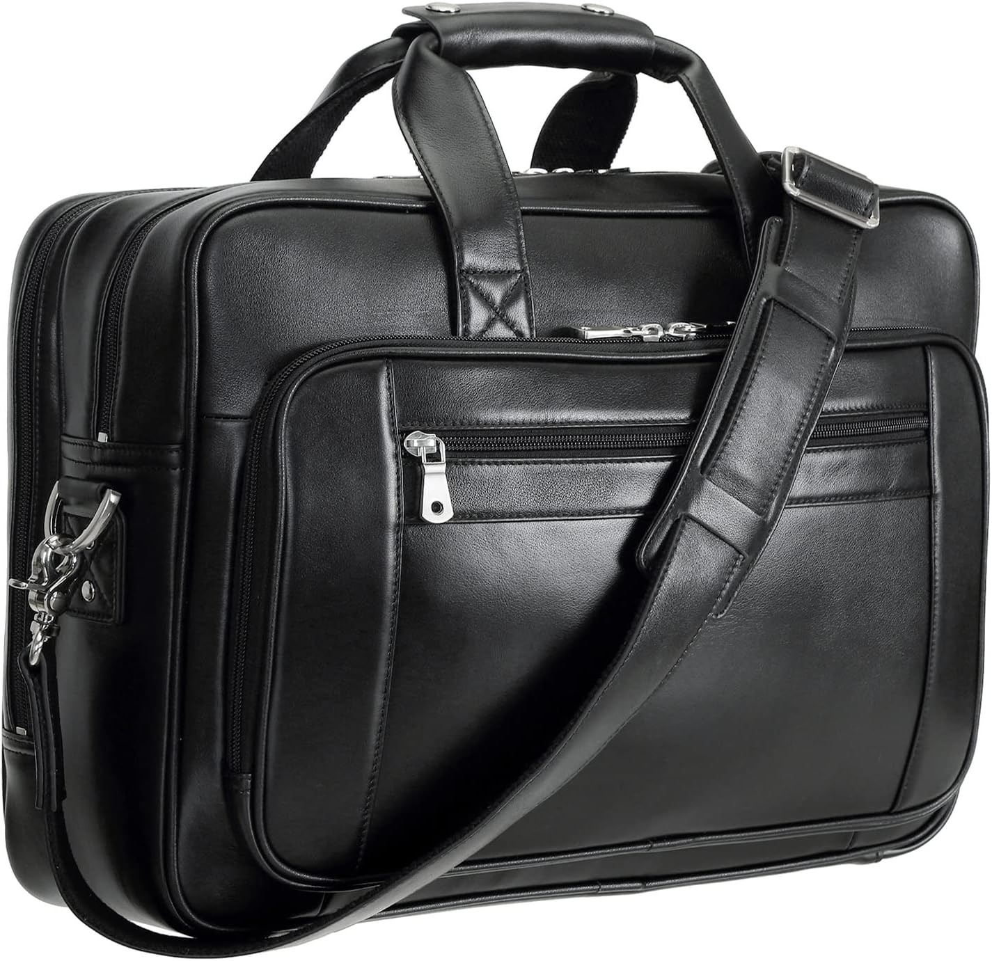 Men's Solid Thick Full Grain Leather 17.3" Laptop Briefcase Classic Messenger Bag Fit Business Travel
