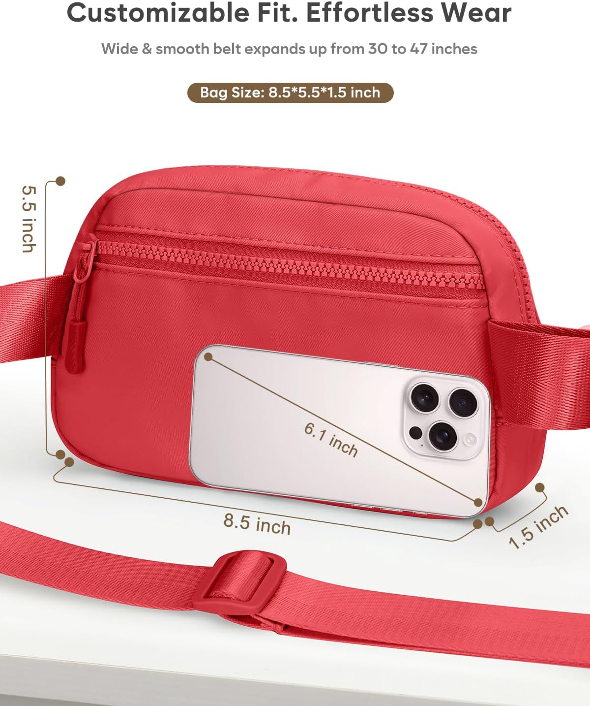 Fanny Packs for Women Cross Body Bag Waterproof Belt Bag with Adjustable Strap and Zipper Back Pocket Small Crossbody Bags Fashion Waist Packs for Workout Travelling(Coral Red)