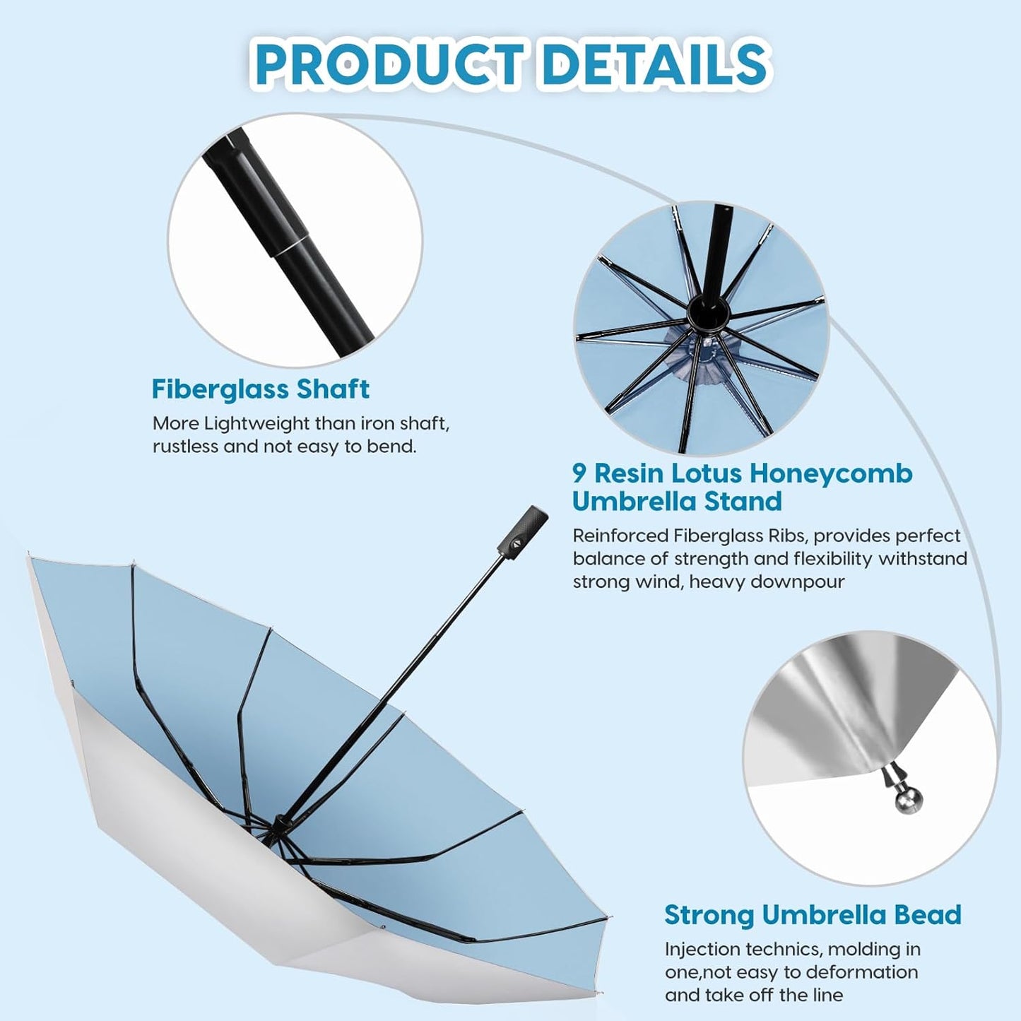 ZOMAKE UV Umbrella for Sun Protection UPF 50+,Travel Compact Sun Umbrellas UV Blocking Small Auto Open Portable for Walking