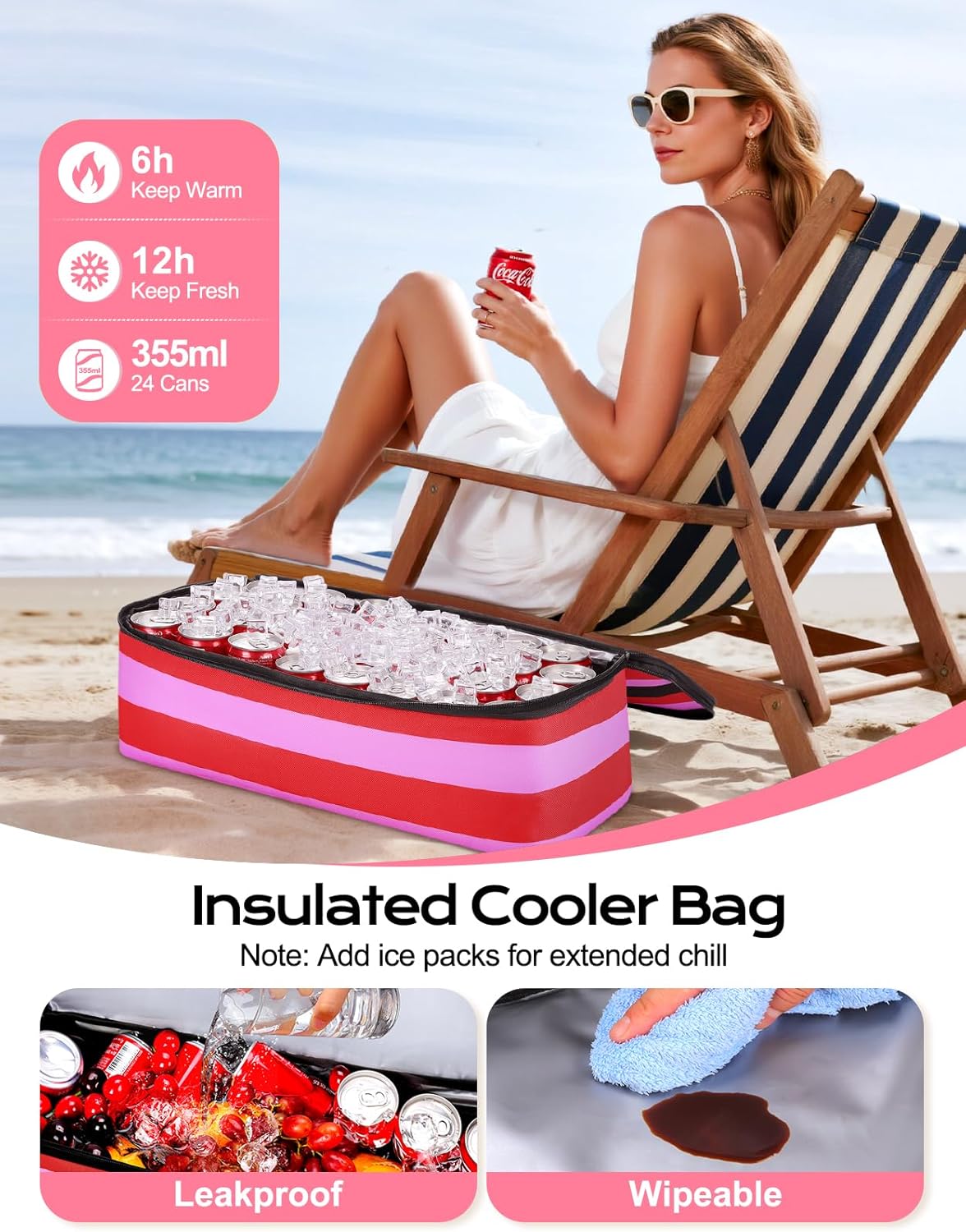 Beach Bag with Cooler, 54L Large Waterproof Sandproof Travel Tote Bag, Duffel Weekender Bag for