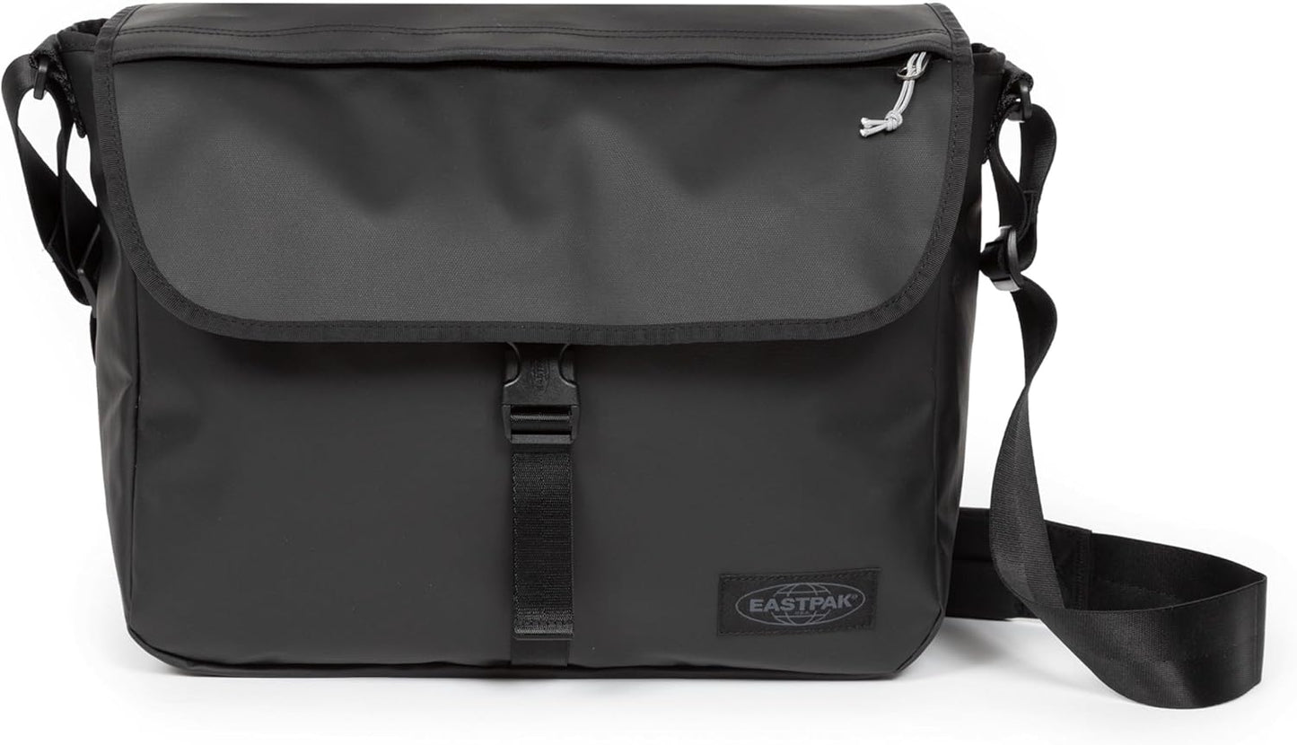 EASTPAK Delegate + – 20L Weatherproof Shoulder Bag with 17" Laptop Sleeve, Trolley Strap, Reflective Details, Adjustable Padded Strap, Tarp Black
