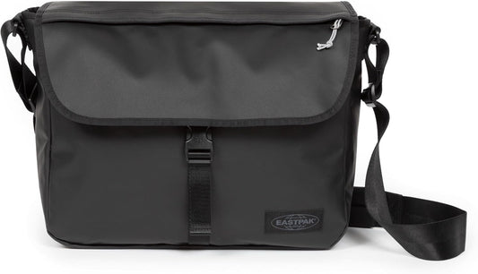 EASTPAK Delegate + – 20L Weatherproof Shoulder Bag with 17" Laptop Sleeve, Trolley Strap, Reflective Details, Adjustable Padded Strap, Tarp Black