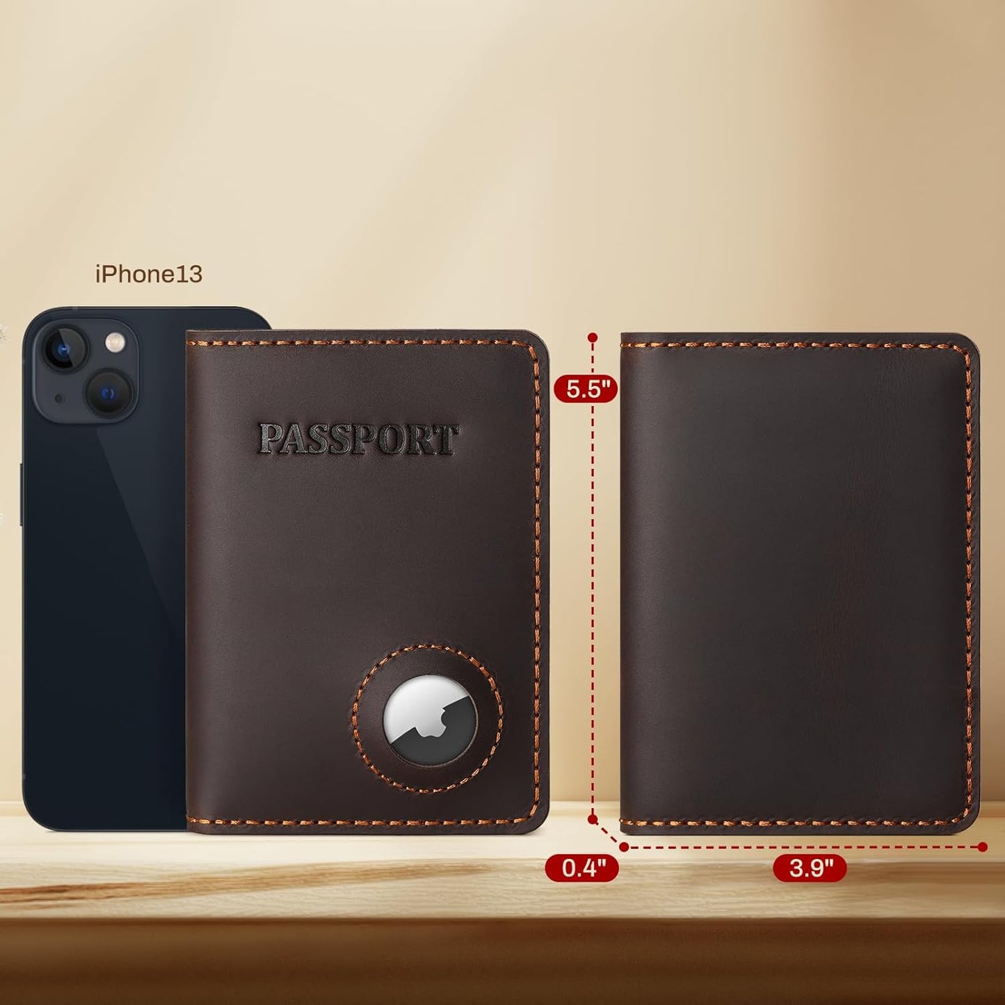 Real Leather Wallet Passport Vaccine Holder Combo Travel Organizer (Dark Brown)