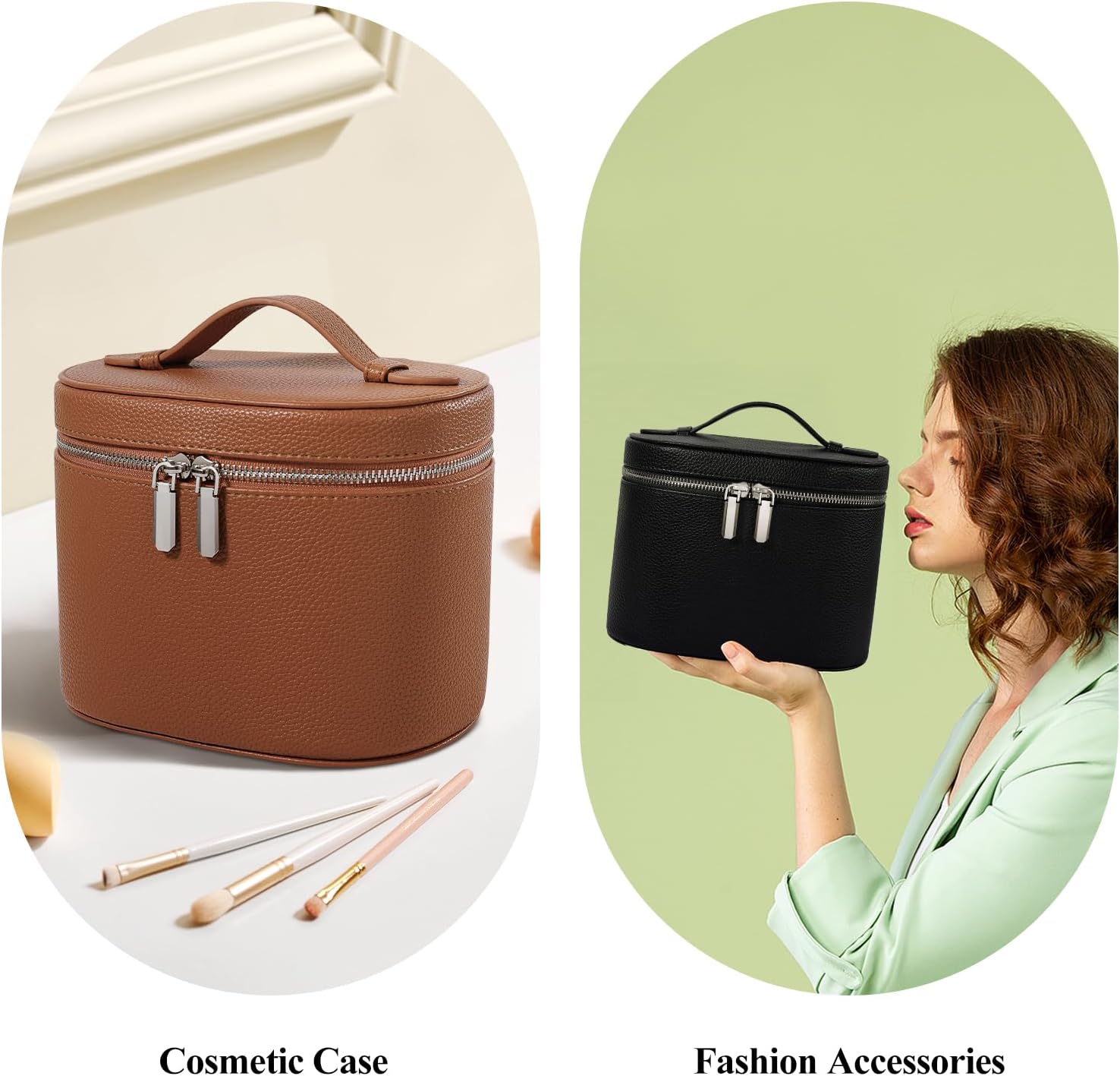 Makeup Bag, Travel Make up Case with Compartments and Handle, Portable Cosmetic Organizer