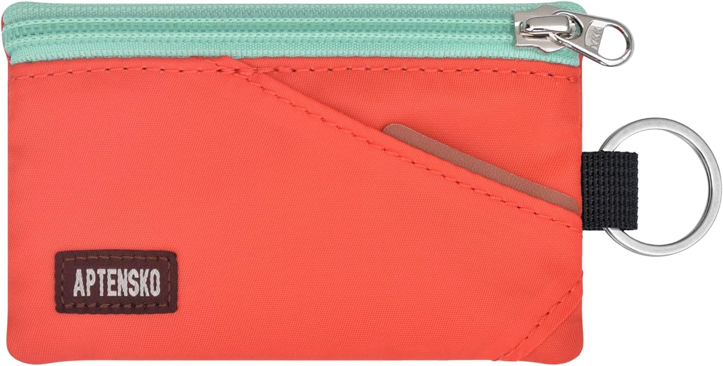 RFID Travel Wallet with Adjustable Lanyard-Zipper Small Wallet with ID Card Holder, Keychain for women&men-Minimalist Slim Waterproof Nylon case for ID, Cash, Key (Blazing Orange)