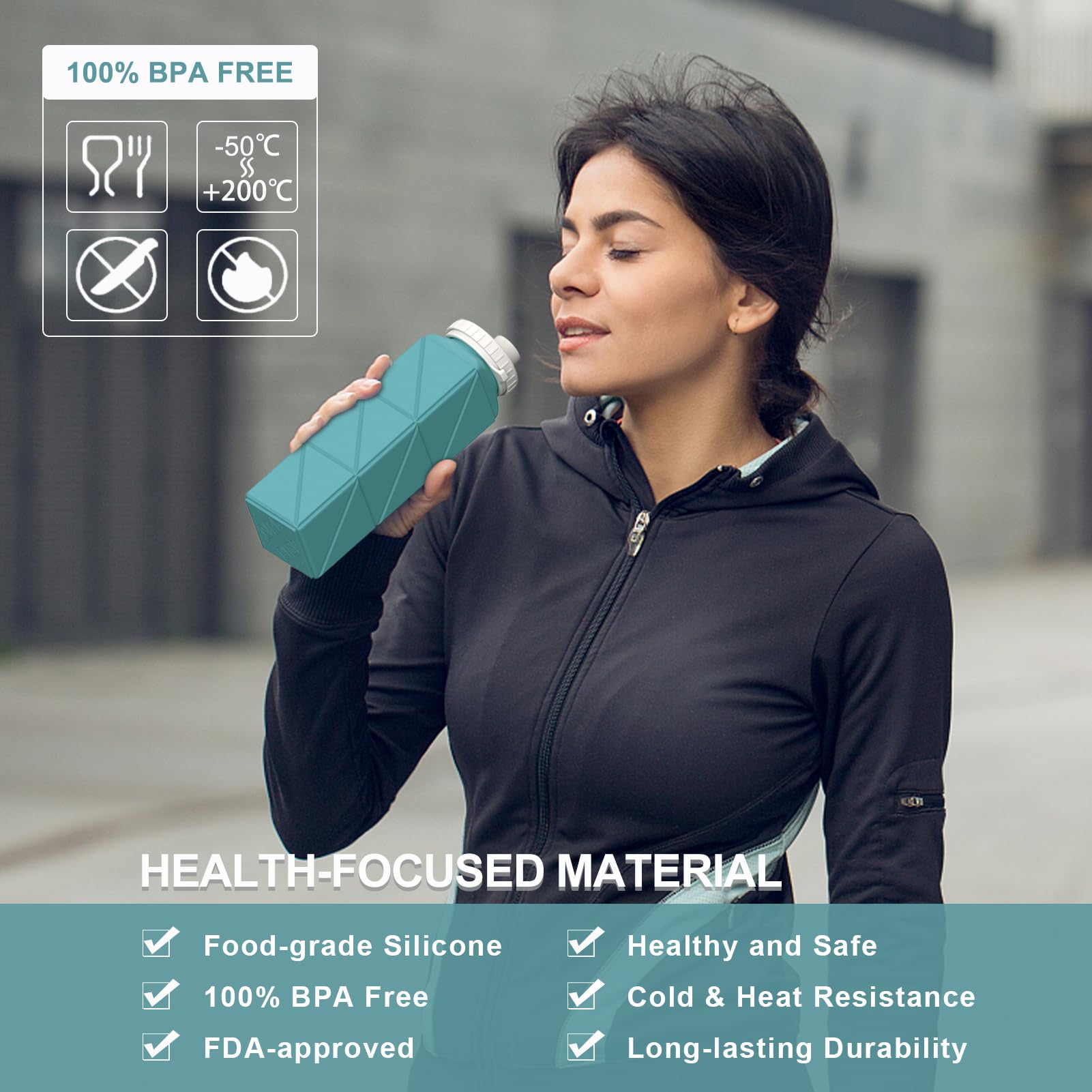 Collapsible Water Bottles 2 Pack, 21oz/610mL, Silicone Travel Water Bottle