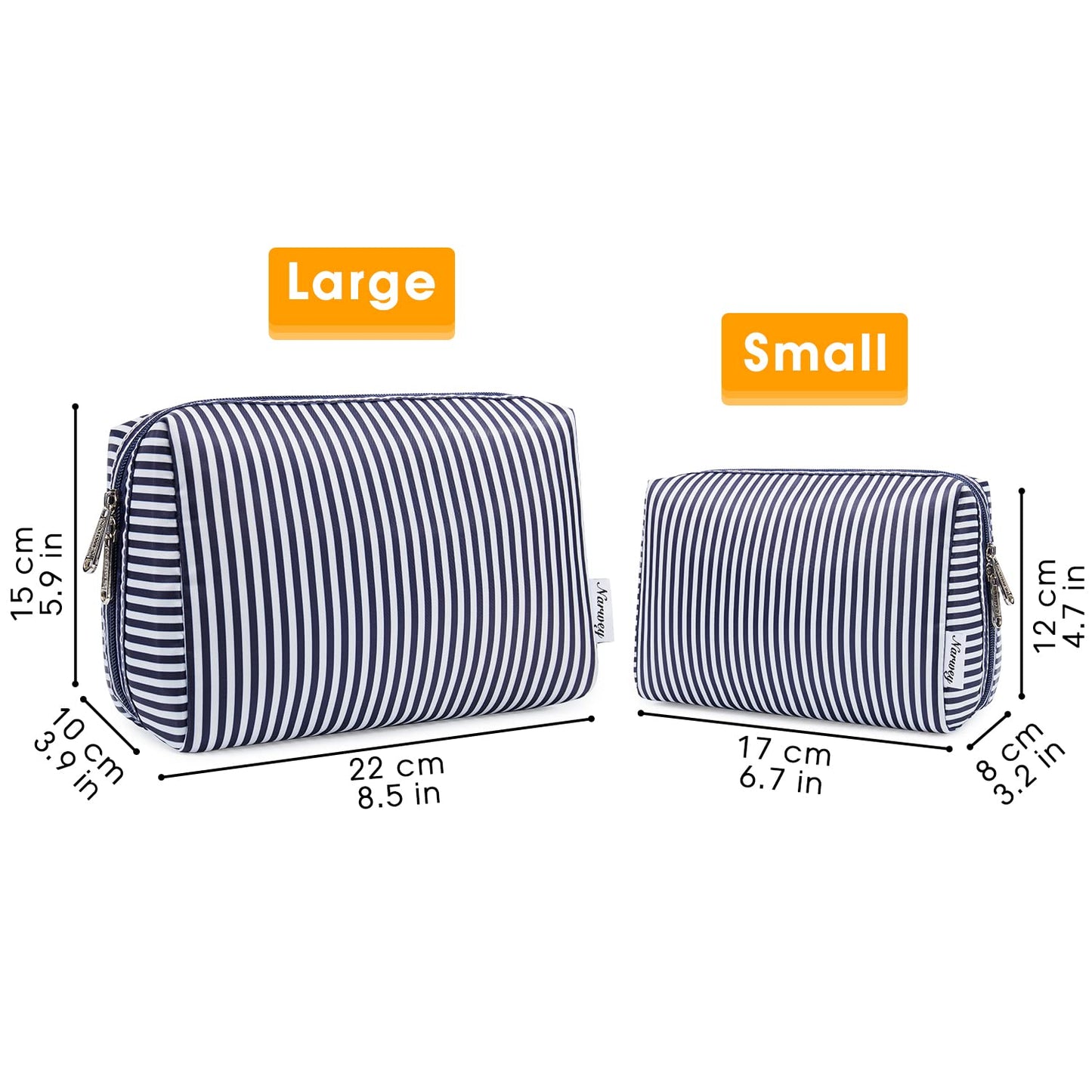 Narwey Cute Makeup Bag Travel Cosmetic Bag Organizer Toiletry Bag Make Up Bags with Compartments for Women Girls (Large, Blue Stripe)