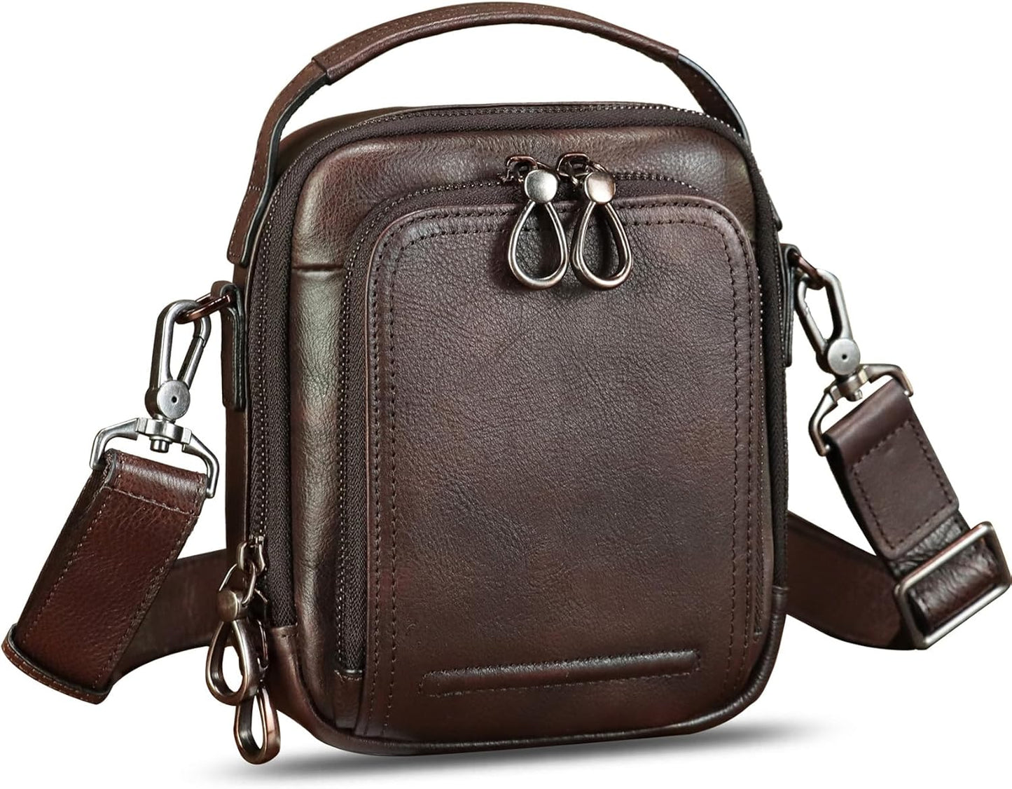 IVTG Genuine Leather Messenger Bag for Men Small Sling Purse Crossbody Shoulder Bags Satchel for Work Business Handbags