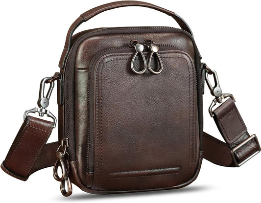 IVTG Genuine Leather Messenger Bag for Men Small Sling Purse Crossbody Shoulder Bags Satchel for Work Business Handbags