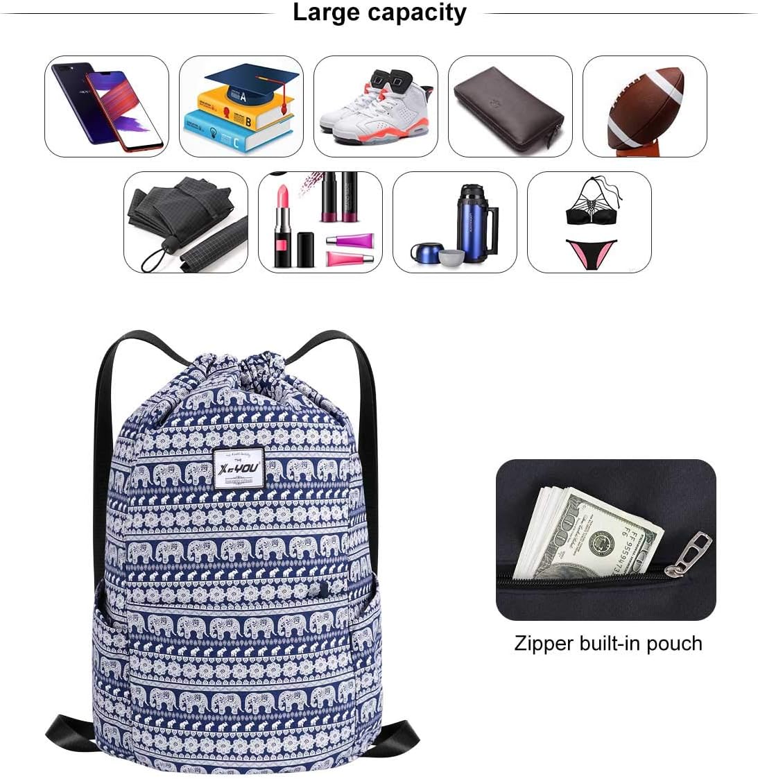 XEYOU Drawstring Sports Backpack Lightweight Gym Yoga Sackpack Shoulder Rucksack Casual Outdoor Daypack for Women and Men