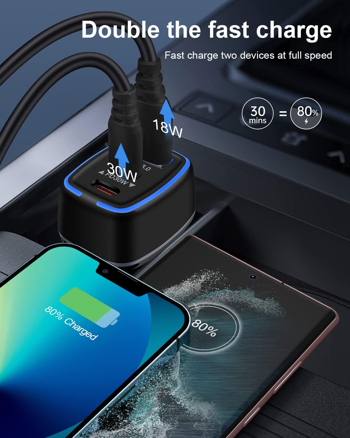 78W USB C Car Charger, Super Fast Charging Cigarette Lighter Adapter, 3 Port Power Delivery Auto Cargador for Samsung Galaxy S25 Ultra, Apple iPhone 17 16E 16 15 14 Pro Max, iPad, Google Pixel, Kindle