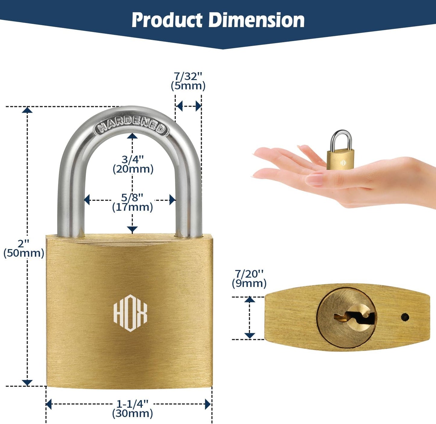 HOX 12-Pack Keyed Padlock, Waterproof and Rustproof, Solid Brass Lock with 1-1/4" Wide Body, Padlock with Keys for Storage Unit, Sheds, Garages and Fence
