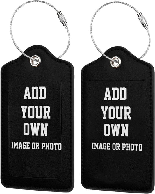 2PC Personalized Luggage Tag with Your Own Photo/Text for Suitcase, Custom Luggage Tags with Picture, DIY Blank Travel Bag Name Tags with Full Privacy Cover, Bulk Baggage ID Identifier Labels