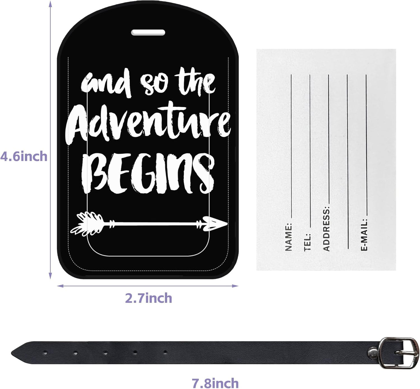 2 Pack Luggage Tags Adventure Begins PU Leather Baggage Handbag Suitcase Tags with Secure Strap