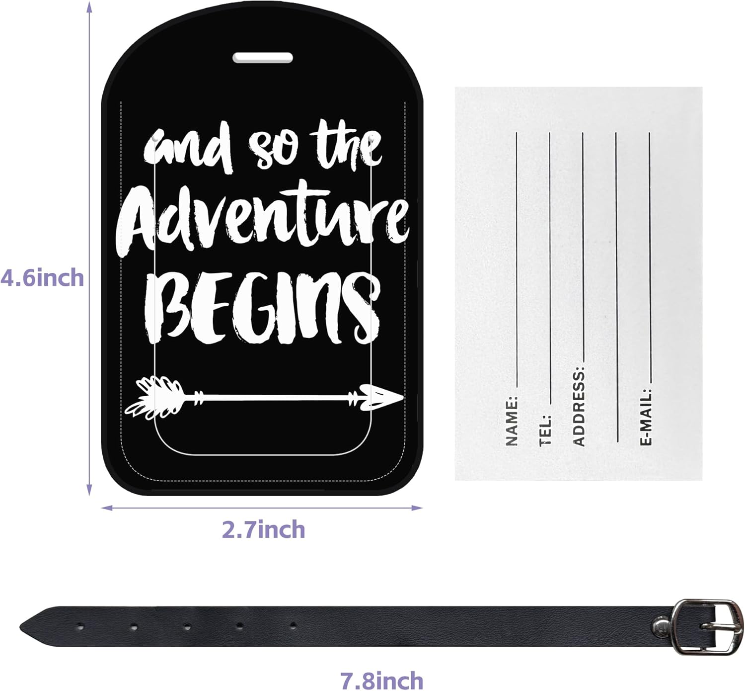 2 Pack Luggage Tags Adventure Begins PU Leather Baggage Handbag Suitcase Tags with Secure Strap