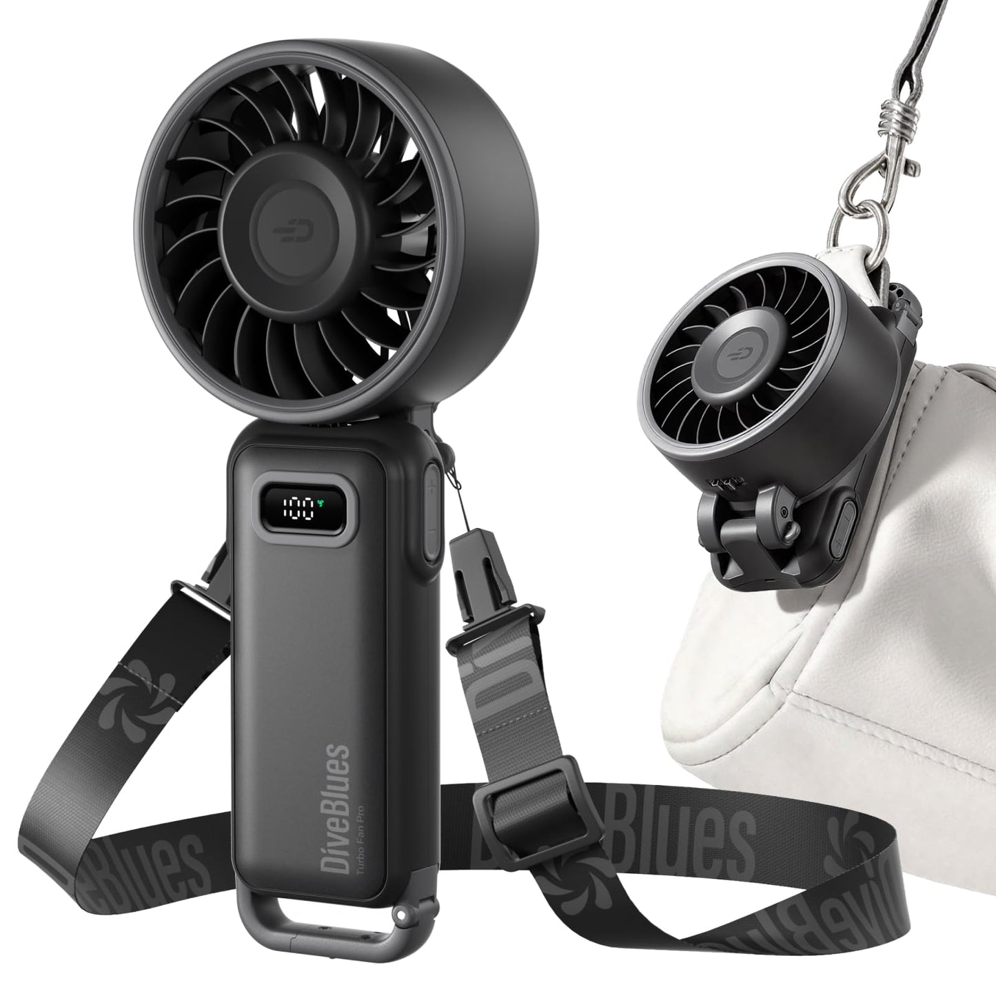 Diveblues Portable Turbo Fan, 100 Speed Handheld Fan with Strong Airflow, Foldable 4 in 1 Personal