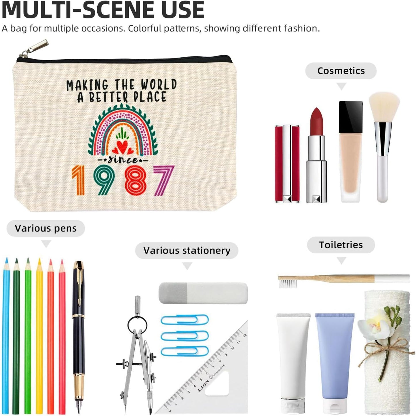 38th Birthday Gifts Women Makeup Bag, Happy 38th Birthday Decorations Woman, Best 38 Year Old Gifts Ideas for Her, Mom, Wife, Sister, Mothers Day, 1987 Anniversary Party Favors, Christmas