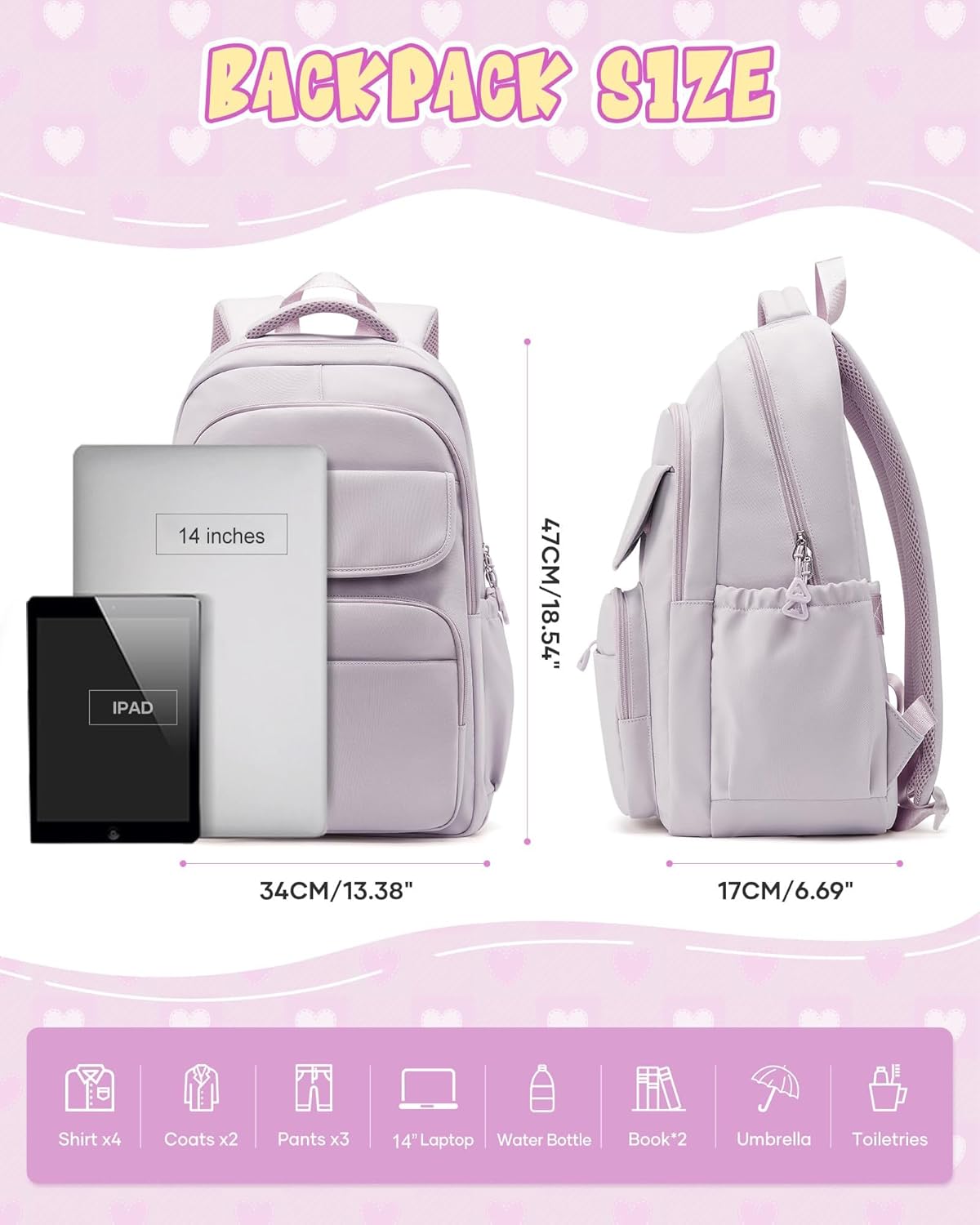 School Backpack for Women Men Cute Backpack for College Students Lightweight High School bag for Teens Girls Boys Waterproof Casual Daypacks Bookbag(Purple)