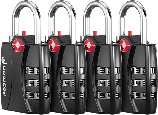 TSA Accepted Luggage Locks, Fosmon Open Alert Indicator 3 Digit Combination Padlock Codes for Travel Bag, Suit Case, Lockers, Gym, Bike Locks or Other (4 Pack)
