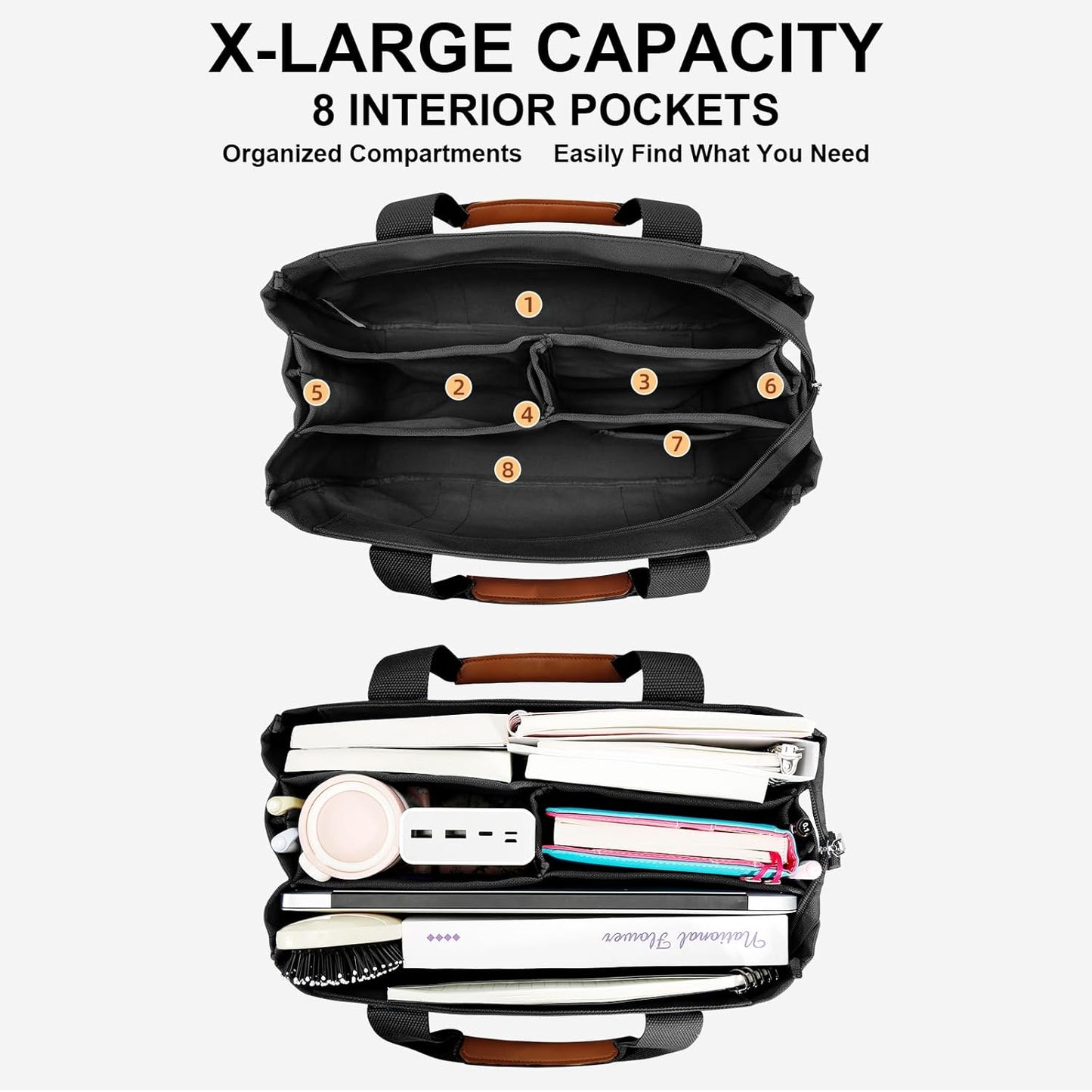 KKXIU Canvas Tote Bag for Women with Zipper and Compartments Crossbody Large Bible Messenger Purse Bag With Pockets