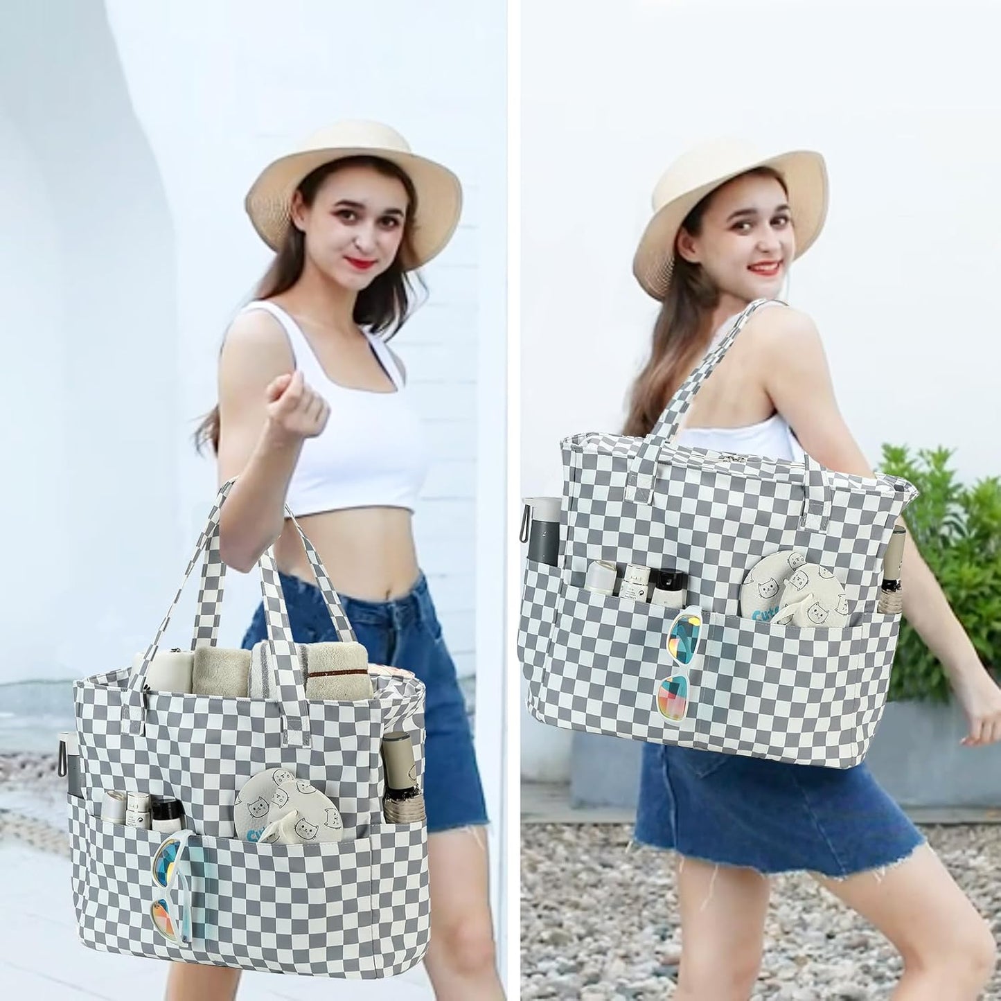 Bluboon Waterproof Beach Tote Pool Bags for Women Ladies Extra Large Carry On Bag With Wet Compartment for Weekender Travel