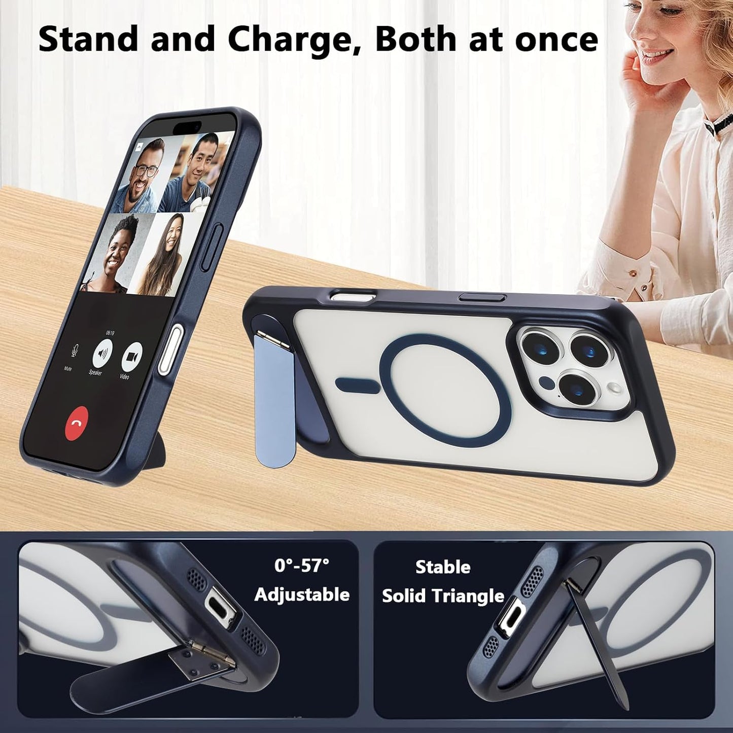 Tikoo Strong Magnetic for iPhone 16 Pro Max Case with Magsafe and Built-in Invisible Kickstand Slim Translucent Matte Military Grade Protective Phone Case for iPhone 16 Pro Max 6.9