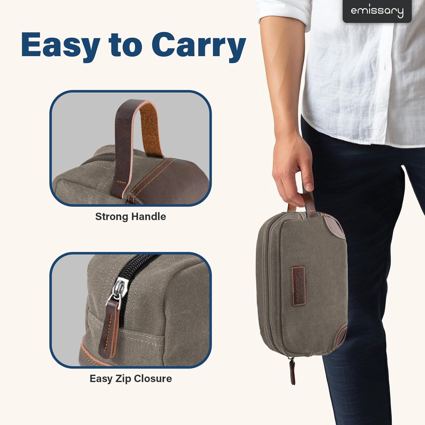emissary Mens Travel Toiletry Bag, Dopp Kit for Men, Travel Bathroom Shaving Kit Bag for Men,Kit Small Bag for Travel (Light Gray)
