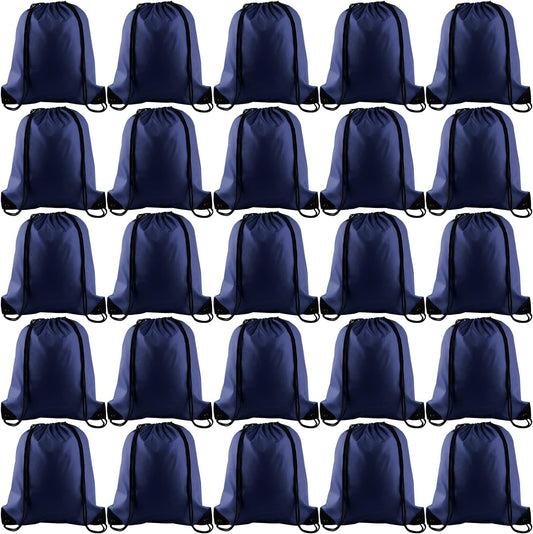 KUUQA Drawstring Backpack, 25Pcs Navy Blue, Lightweight Gym Bag for Sports, Travel, Yoga