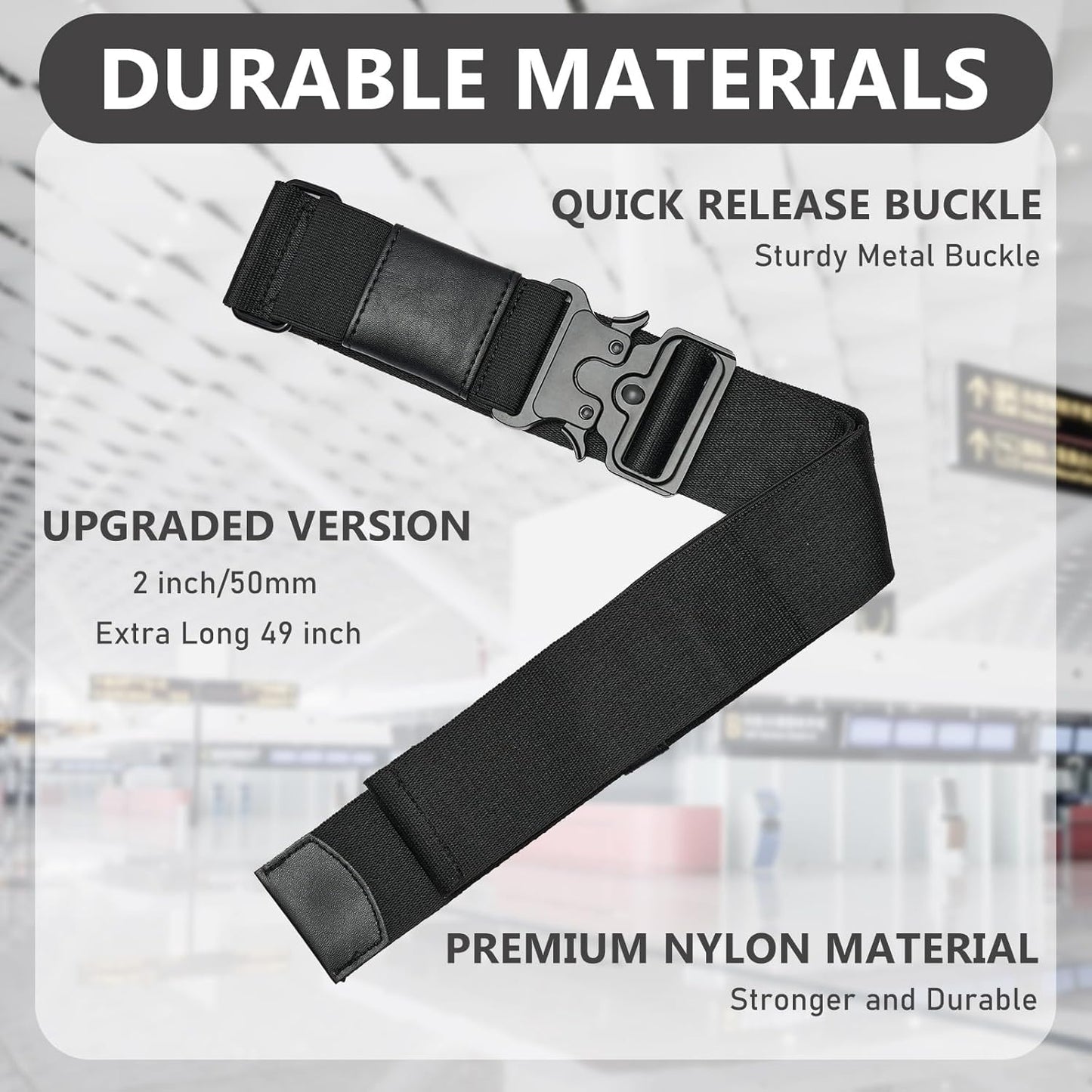Travel Belt for Luggage, Adjustable Luggage Straps, Add a Bag Luggage Strap for Carry On Bag, Personalized Travel Accessories for Women & Men (Black)