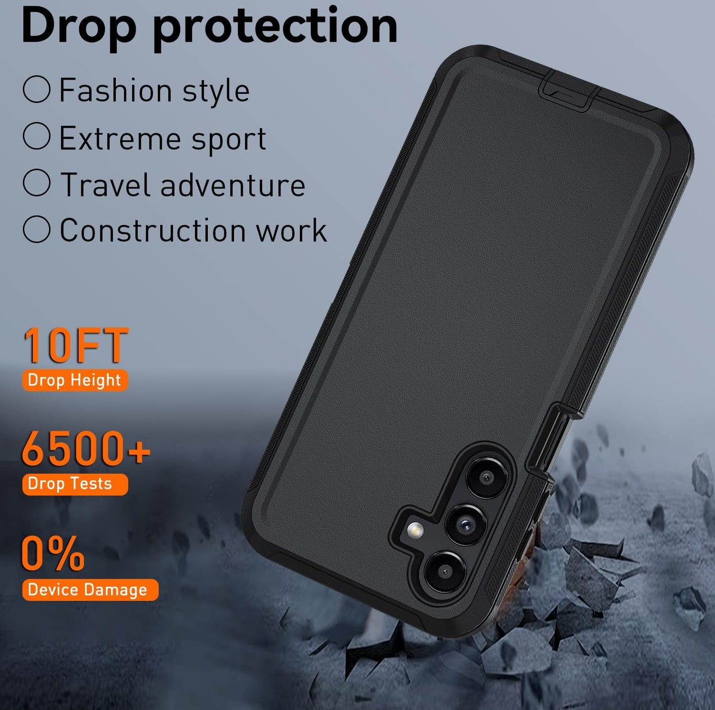 for Samsung Galaxy A17 5G case,A16 5G Heavy Duty case,with A Tempered Glass Screen Protector, [Military Grade Protective ] [Shockproof] [Dropproof] [Dust-Proof] (with Belt Clip-Black)