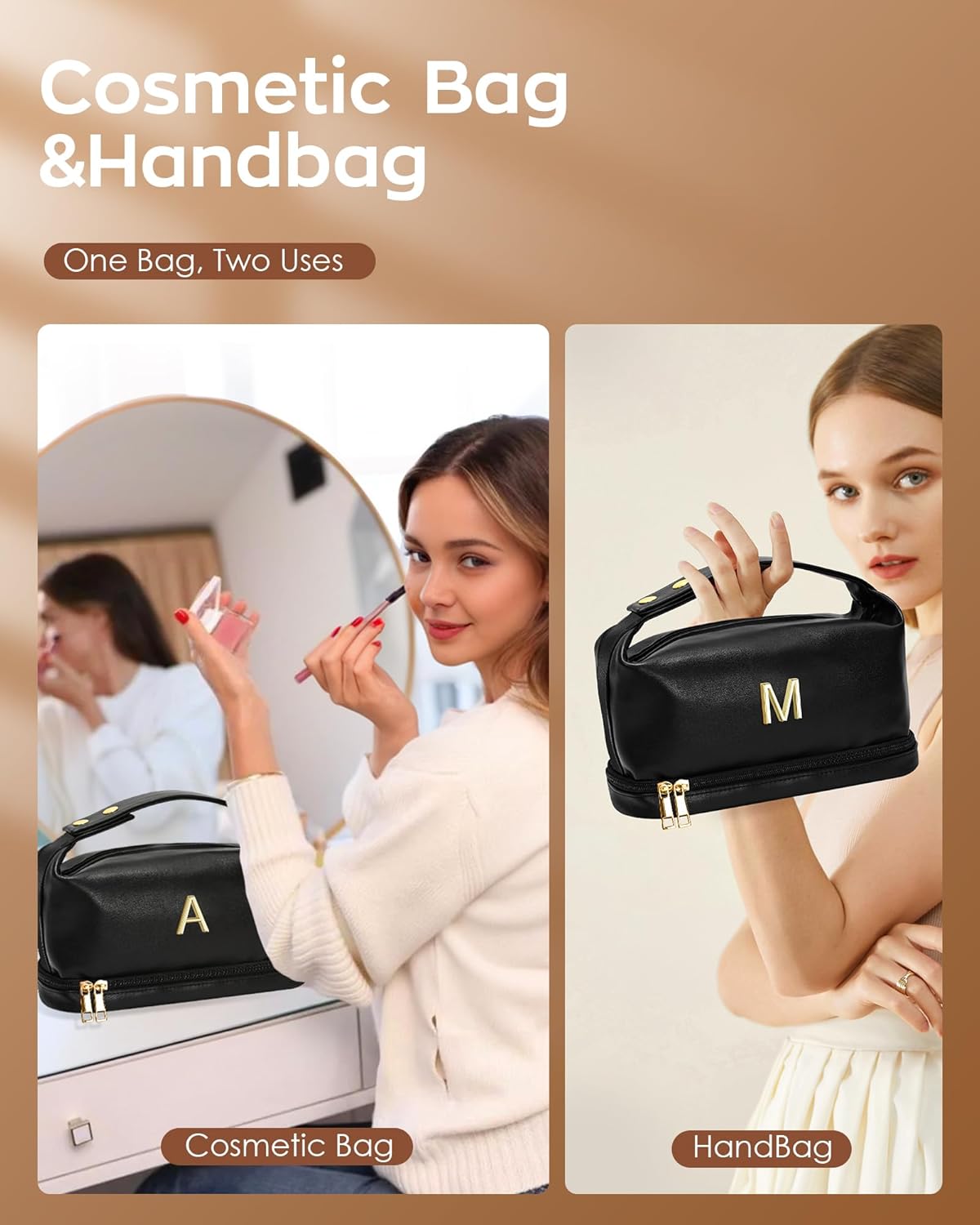 Initial Makeup Bag Personalized Bags with Handle, Gifts for Women In Their 20S Cosmetic Bag, Bridal